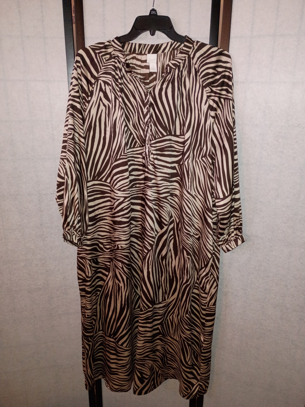 H&M Brown and Cream Zebra-Print Long Sleeve Dress